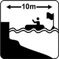 Produktet bør kun anvendes op til 10 meter fra land + symbol